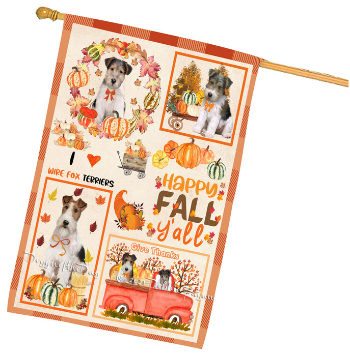 Happy Fall Y'all Pumpkin Wire Fox Terrier Dogs House Flag Outdoor Decorative Double Sided Pet Portrait Weather Resistant Premium Quality Animal Printed Home Decorative Flags 100% Polyester