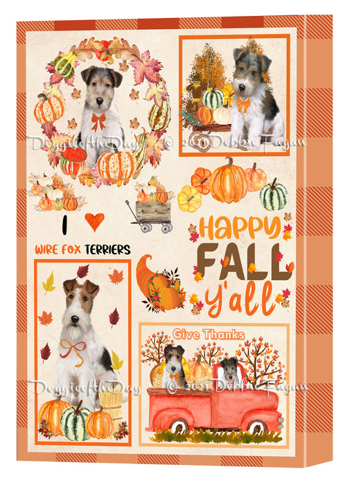Happy Fall Y'all Pumpkin Wire Fox Terrier Dogs Canvas Wall Art - Premium Quality Ready to Hang Room Decor Wall Art Canvas - Unique Animal Printed Digital Painting for Decoration
