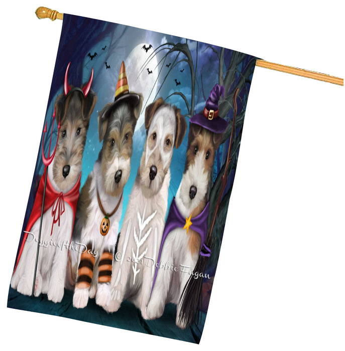 Halloween Trick or Treat Wire Fox Terrier Dogs House Flag Outdoor Decorative Double Sided Pet Portrait Weather Resistant Premium Quality Animal Printed Home Decorative Flags 100% Polyester