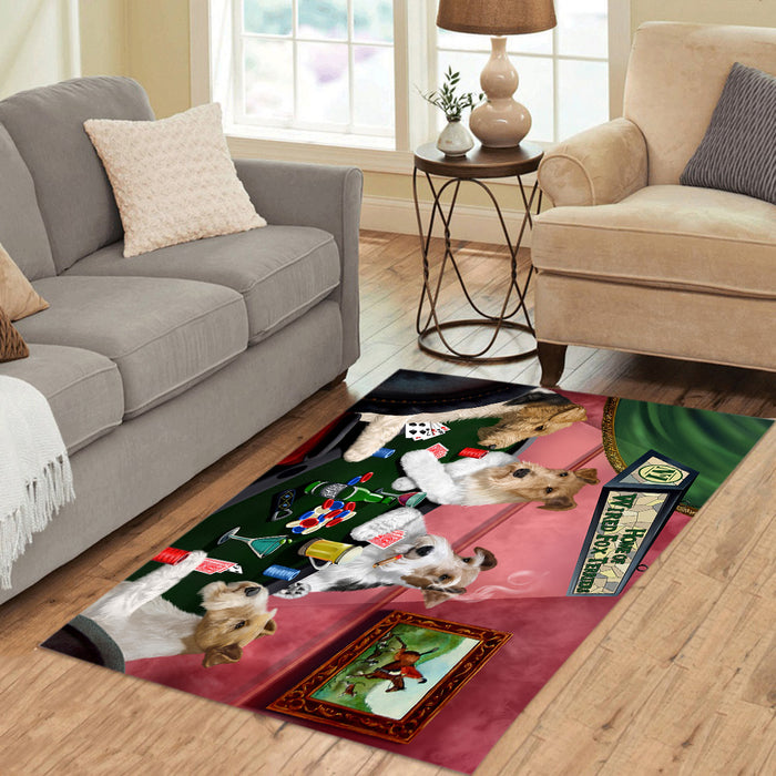 Home of  Wired Fox Terrier Dogs Playing Poker Area Rug