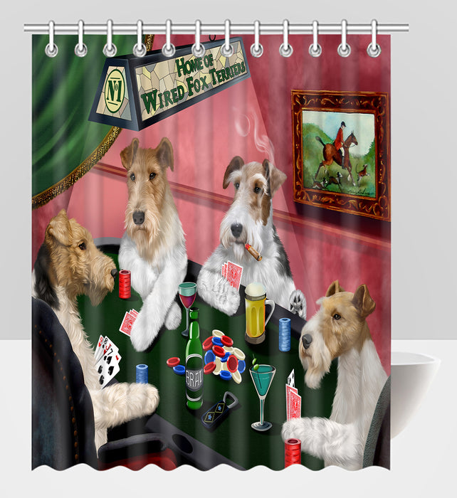 Home of  Wired Fox Terrier Dogs Playing Poker Shower Curtain