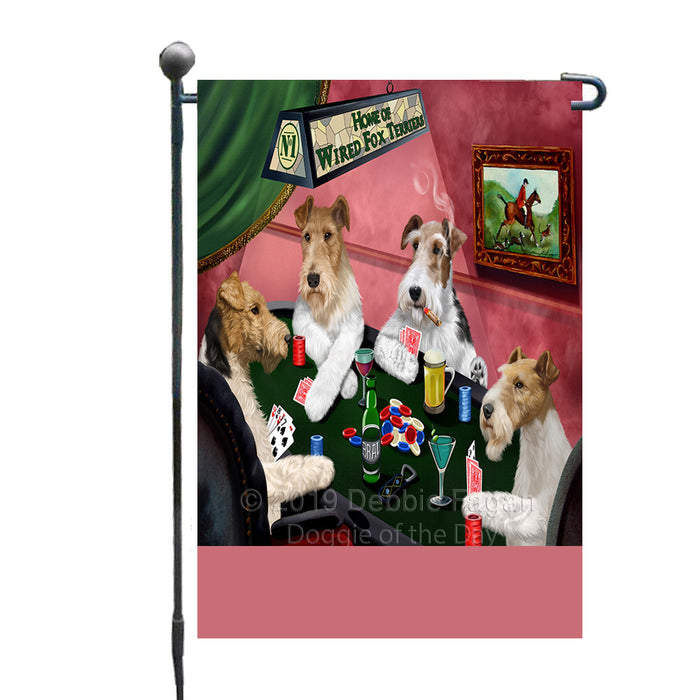 Personalized Home of Wired Fox Terrier Dogs Four Dogs Playing Poker Custom Garden Flags GFLG-DOTD-A60308
