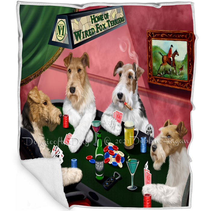 Home of Wire Fox Terrier 4 Dogs Playing Poker Blanket BLNKT106491