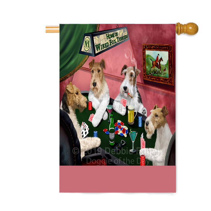 Personalized Home of Wired Fox Terrier Dogs Four Dogs Playing Poker Custom House Flag FLG-DOTD-A60364