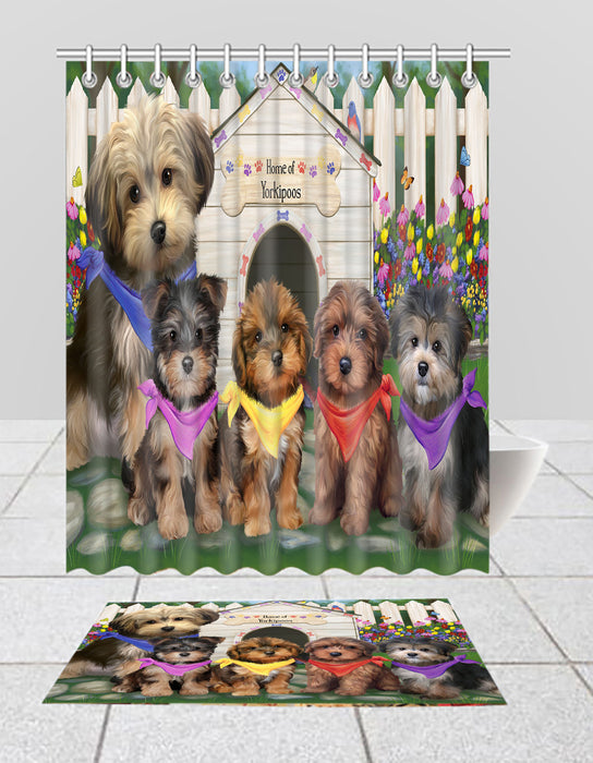 Spring Dog House Yorkipoo Dogs Bath Mat and Shower Curtain Combo