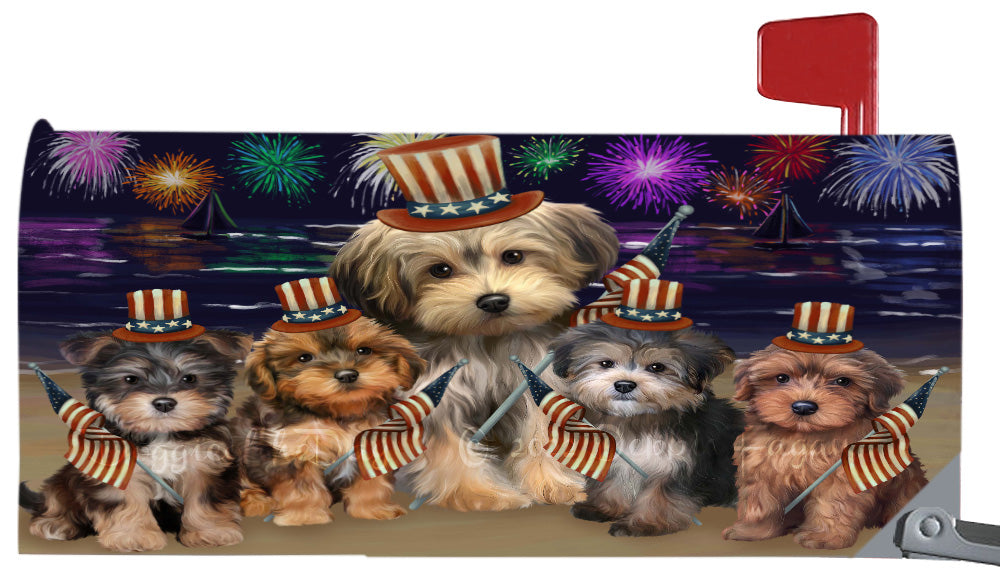 4th of July Independence Day Yorkipoo Dogs Magnetic Mailbox Cover Both Sides Pet Theme Printed Decorative Letter Box Wrap Case Postbox Thick Magnetic Vinyl Material