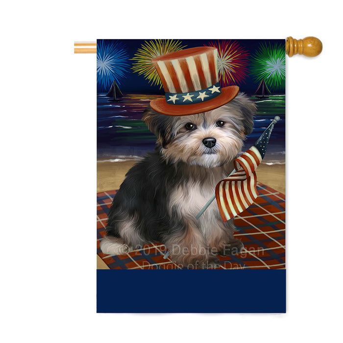 Personalized 4th of July Firework Yorkipoo Dog Custom House Flag FLG-DOTD-A58226