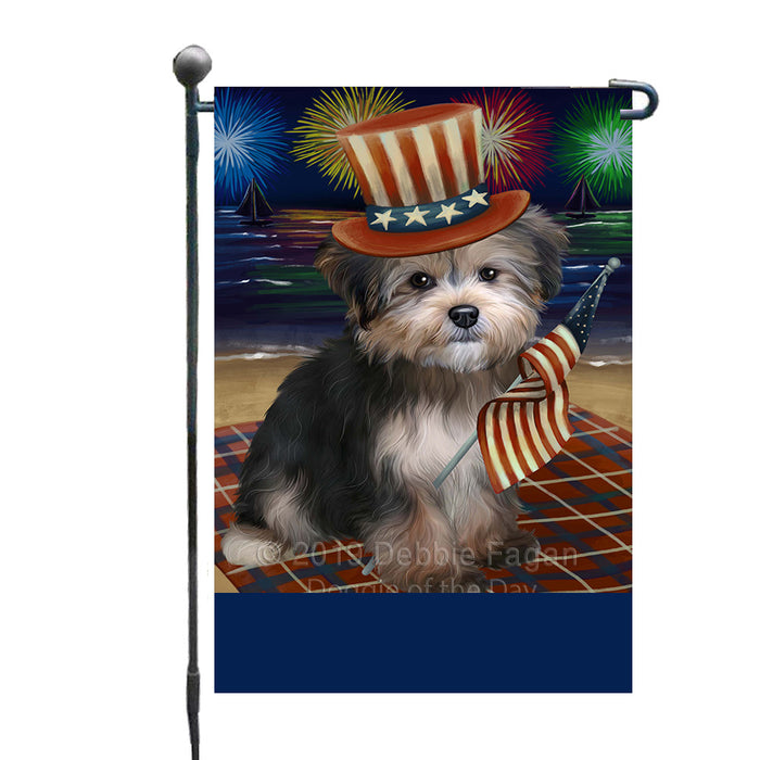Personalized 4th of July Firework Yorkipoo Dog Custom Garden Flags GFLG-DOTD-A58170