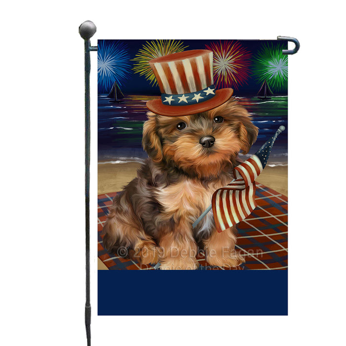 Personalized 4th of July Firework Yorkipoo Dog Custom Garden Flags GFLG-DOTD-A58171