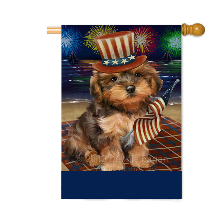Personalized 4th of July Firework Yorkipoo Dog Custom House Flag FLG-DOTD-A58227