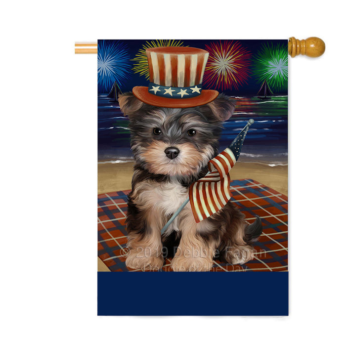 Personalized 4th of July Firework Yorkipoo Dog Custom House Flag FLG-DOTD-A58228