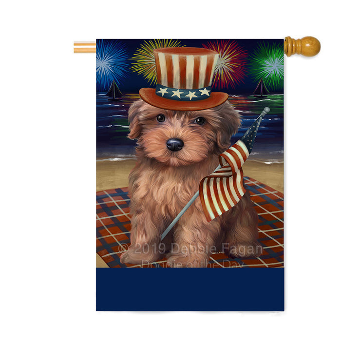 Personalized 4th of July Firework Yorkipoo Dog Custom House Flag FLG-DOTD-A58229