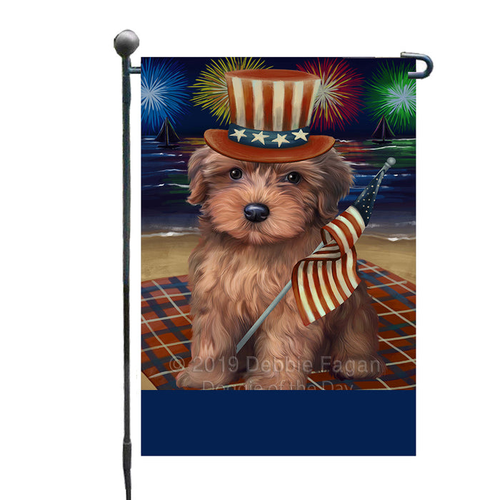 Personalized 4th of July Firework Yorkipoo Dog Custom Garden Flags GFLG-DOTD-A58173