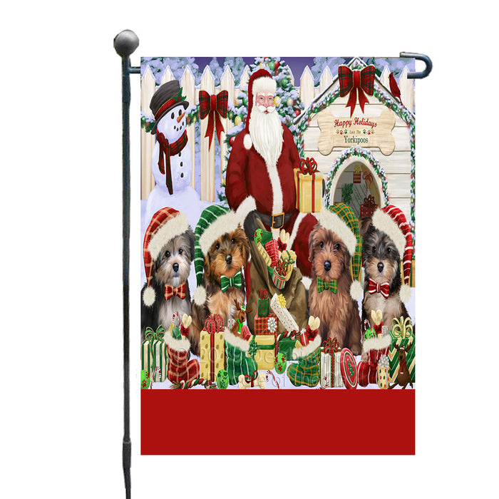 Personalized Happy Holidays Christmas Yorkipoo Dogs House Gathering Custom Garden Flags GFLG-DOTD-A58570