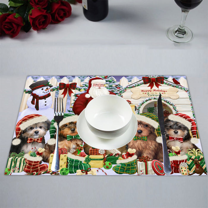Happy Holidays Christmas Yorkipoo Dogs House Gathering Placemat