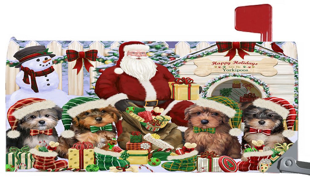 Happy Holidays Christmas Yorkipoo Dogs House Gathering 6.5 x 19 Inches Magnetic Mailbox Cover Post Box Cover Wraps Garden Yard Décor MBC48859