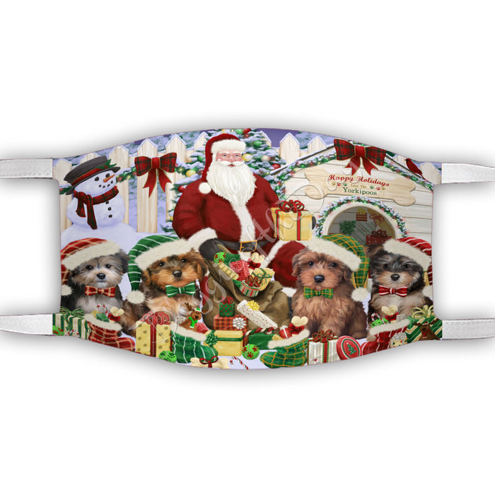 Happy Holidays Christmas Yorkipoo Dogs House Gathering Face Mask FM48298