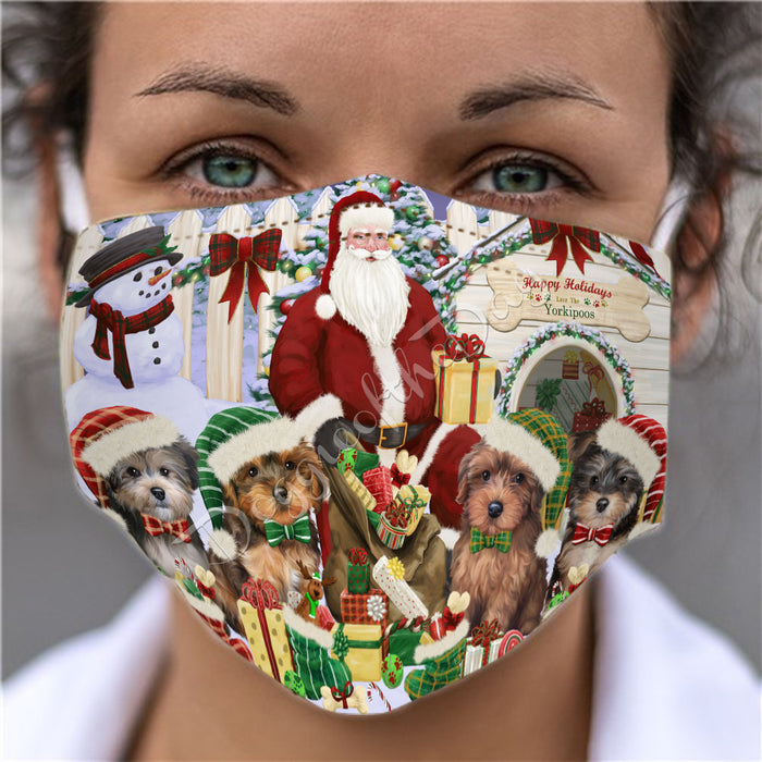 Happy Holidays Christmas Yorkipoo Dogs House Gathering Face Mask FM48298