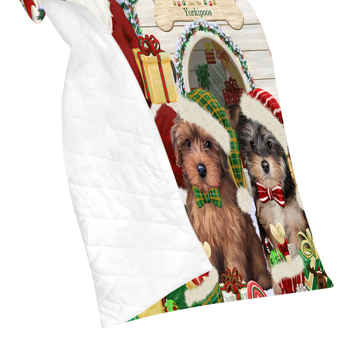 Happy Holidays Christmas Yorkipoo Dogs House Gathering Quilt