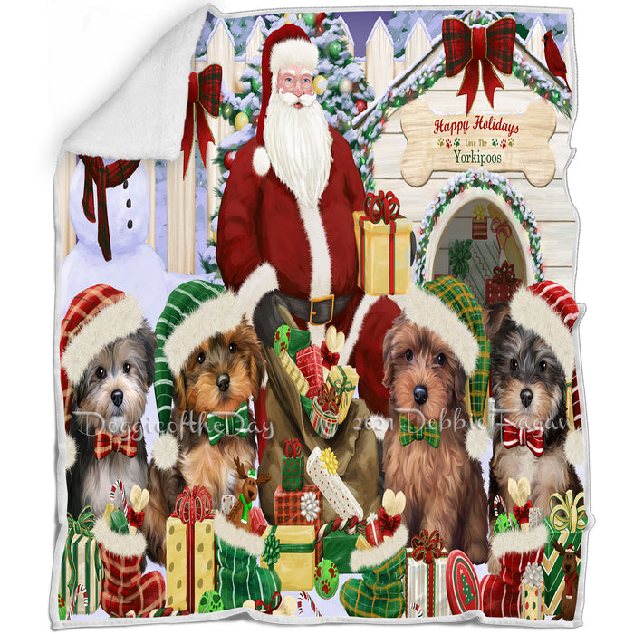 Happy Holidays Christmas Yorkipoos Dog House Gathering Blanket BLNKT80022