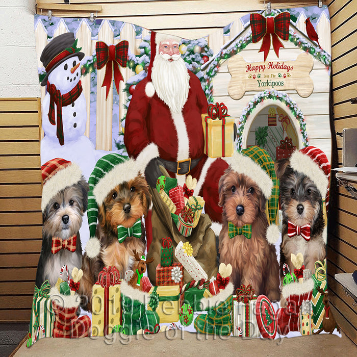 Happy Holidays Christmas Yorkipoo Dogs House Gathering Quilt