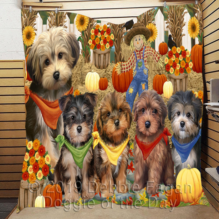 Fall Festive Harvest Time Gathering Yorkipoo Dogs Quilt