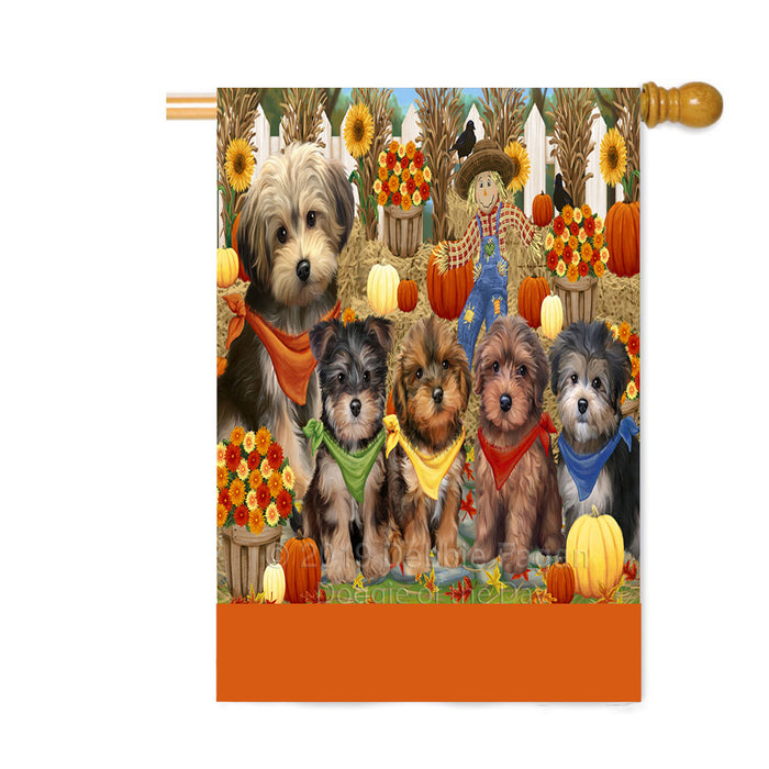 Personalized Fall Festive Gathering Yorkipoo Dogs with Pumpkins Custom House Flag FLG-DOTD-A62164