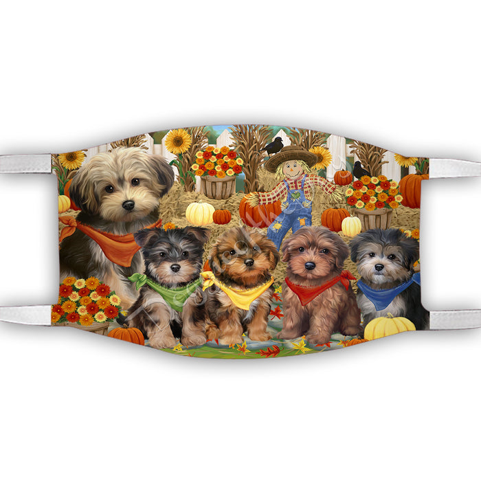 Fall Festive Harvest Time Gathering  Yorkipoo Dogs Face Mask FM48587