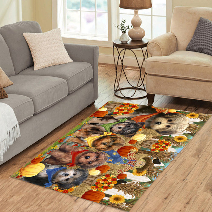 Fall Festive Harvest Time Gathering Yorkipoo Dogs Area Rug