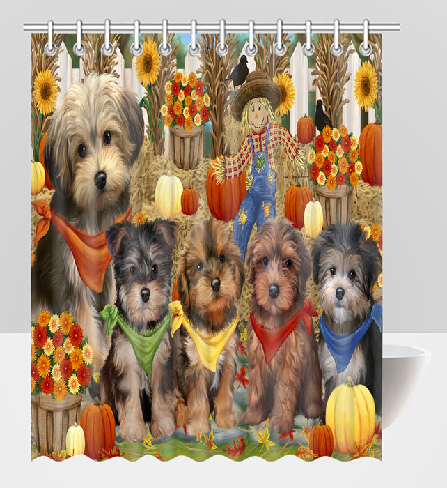 Fall Festive Harvest Time Gathering Yorkipoo Dogs Shower Curtain