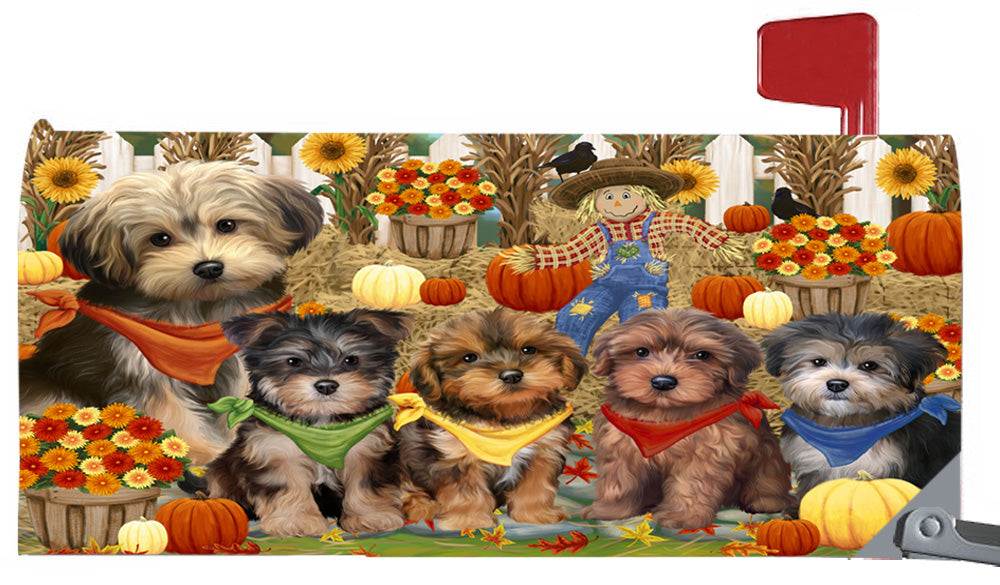 Fall Festive Harvest Time Gathering Yorkipoo Dogs 6.5 x 19 Inches Magnetic Mailbox Cover Post Box Cover Wraps Garden Yard Décor MBC49129