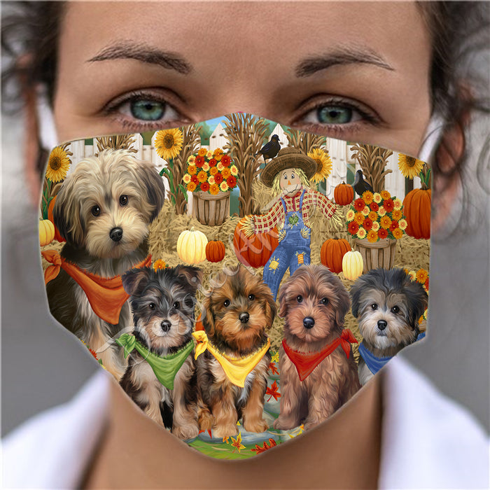Fall Festive Harvest Time Gathering  Yorkipoo Dogs Face Mask FM48587