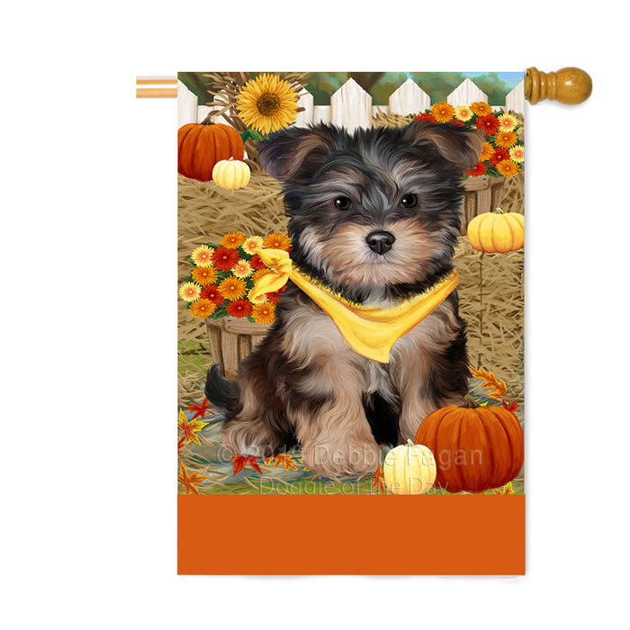 Personalized Fall Autumn Greeting Yorkipoo Dog with Pumpkins Custom House Flag FLG-DOTD-A62166