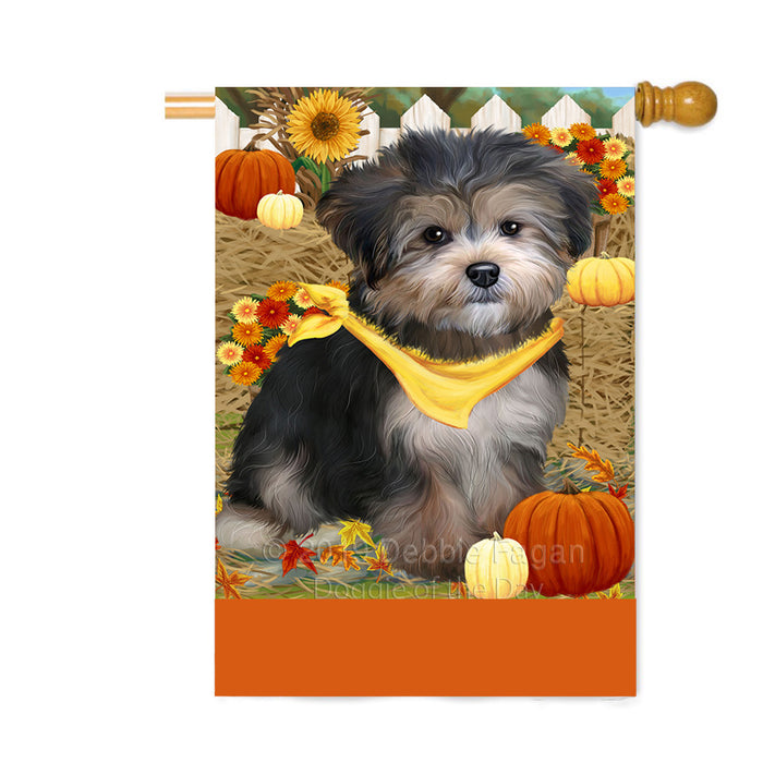 Personalized Fall Autumn Greeting Yorkipoo Dog with Pumpkins Custom House Flag FLG-DOTD-A62168