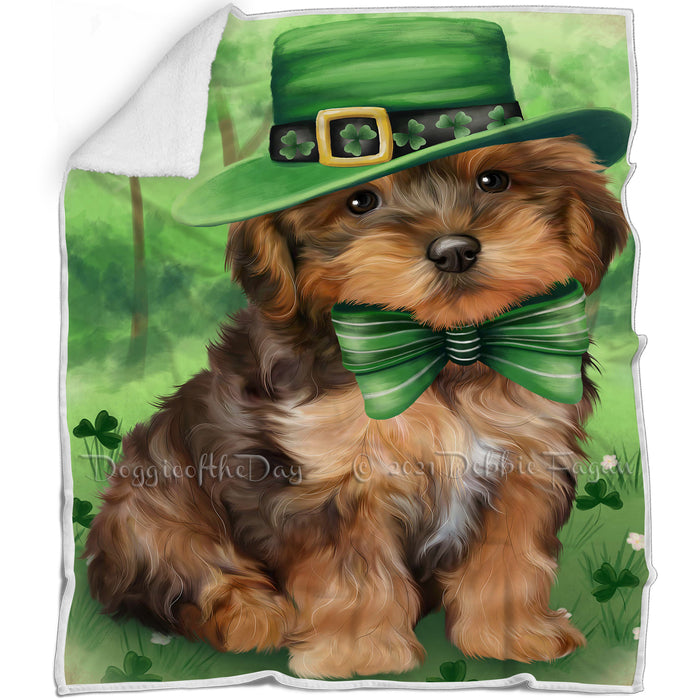 St. Patricks Day Irish Portrait Yorkipoo Dog Blanket BLNKT59394
