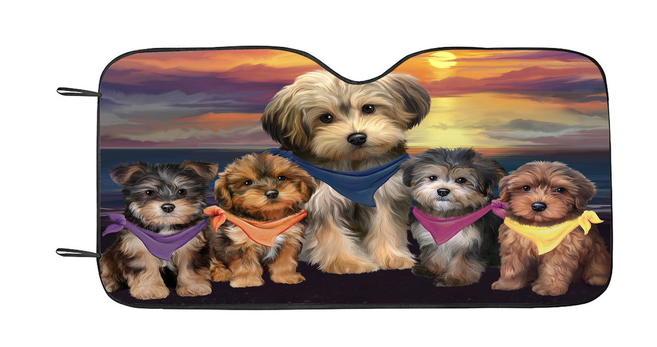 Family Sunset Portrait Yorkipoo Dogs Car Sun Shade