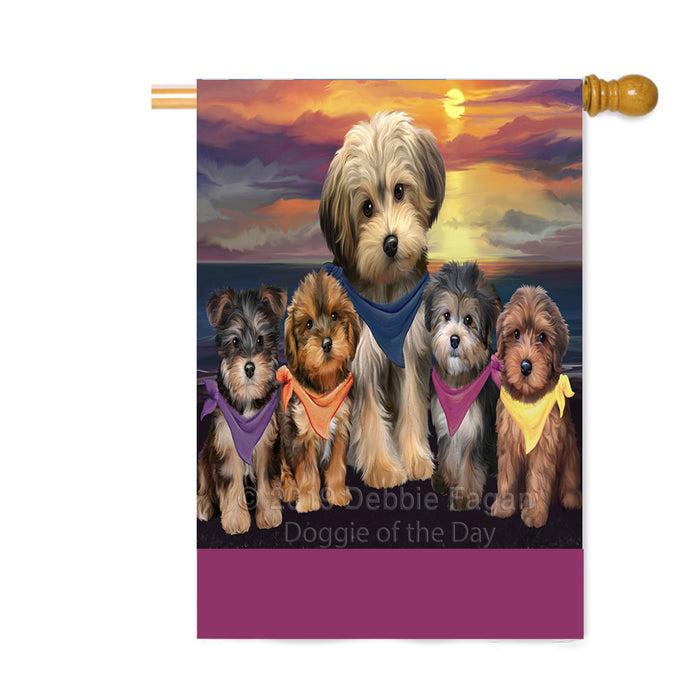 Personalized Family Sunset Portrait Yorkipoo Dogs Custom House Flag FLG-DOTD-A60701