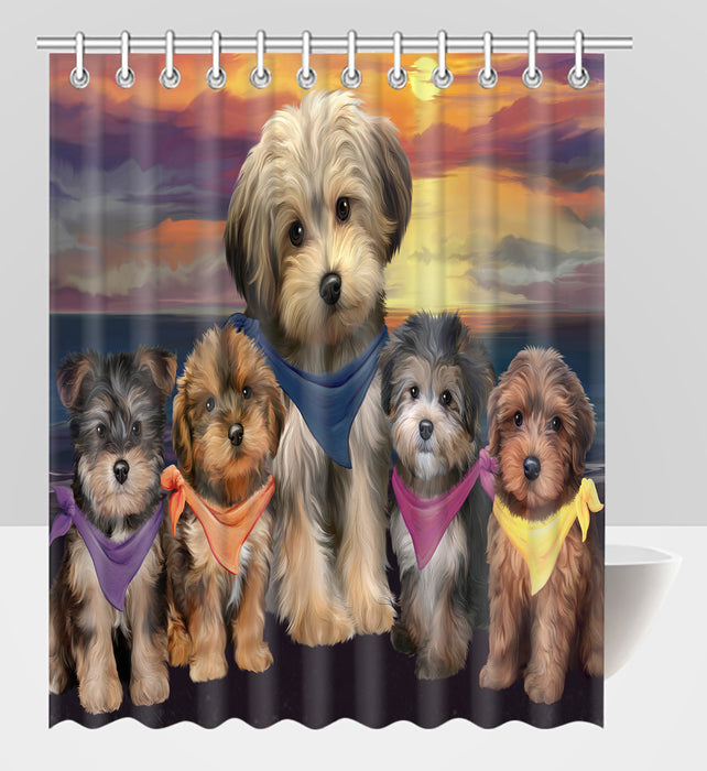 Family Sunset Portrait Yorkipoo Dogs Shower Curtain