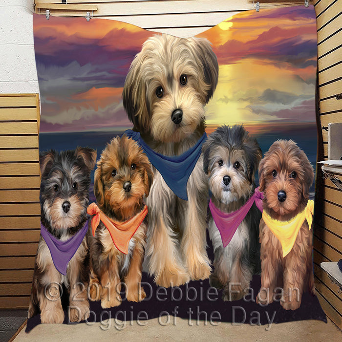 Family Sunset Portrait Yorkipoo Dogs Quilt