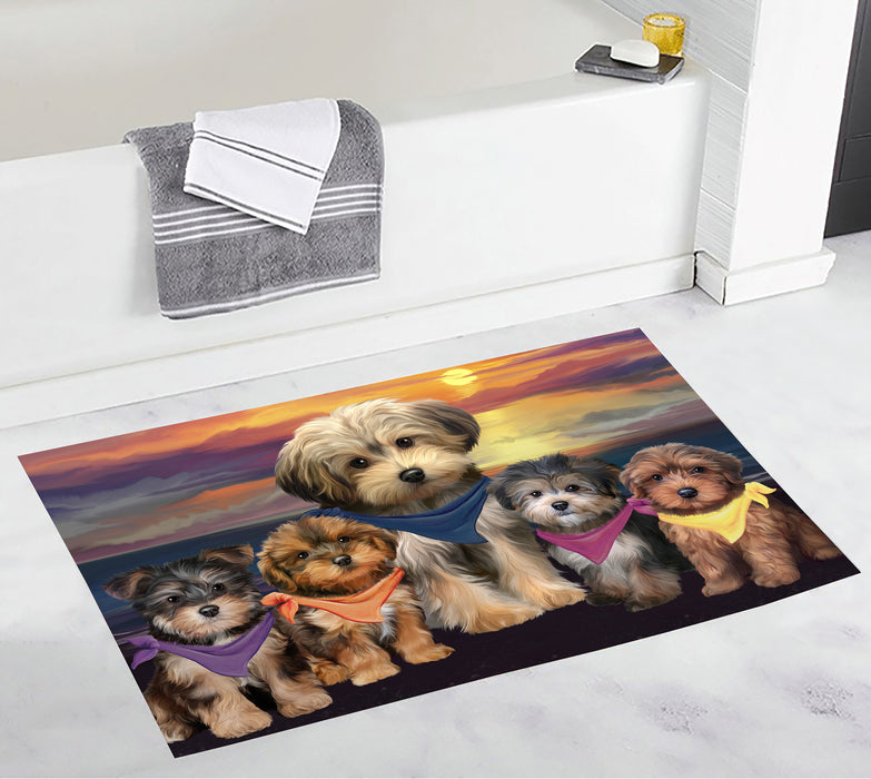 Family Sunset Portrait Yorkipoo Dogs Bath Mat