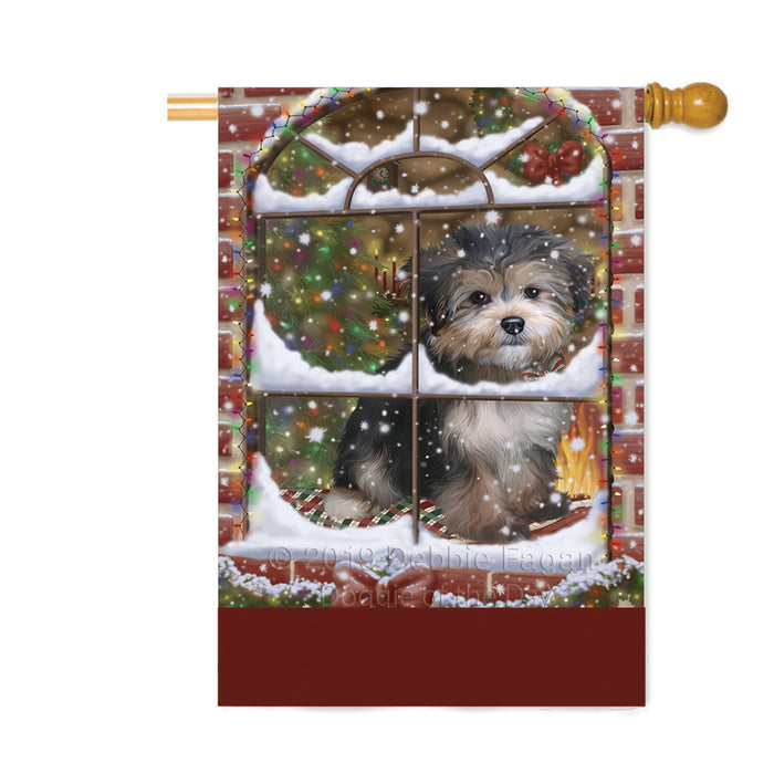 Personalized Please Come Home For Christmas Yorkipoo Dog Sitting In Window Custom House Flag FLG-DOTD-A60279