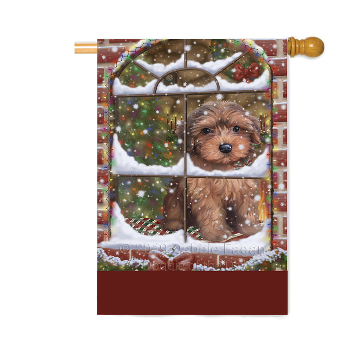 Personalized Please Come Home For Christmas Yorkipoo Dog Sitting In Window Custom House Flag FLG-DOTD-A60280