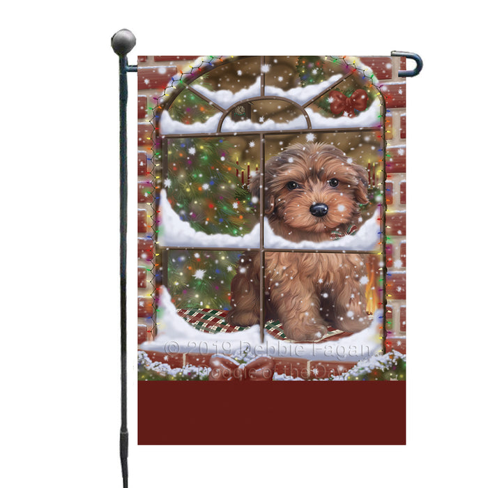 Personalized Please Come Home For Christmas Yorkipoo Dog Sitting In Window Custom Garden Flags GFLG-DOTD-A60224