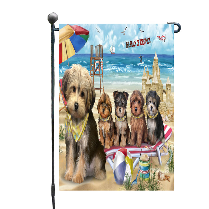 Pet Friendly Beach Yorkipoo Dogs Garden Flags Outdoor Decor for Homes and Gardens Double Sided Garden Yard Spring Decorative Vertical Home Flags Garden Porch Lawn Flag for Decorations