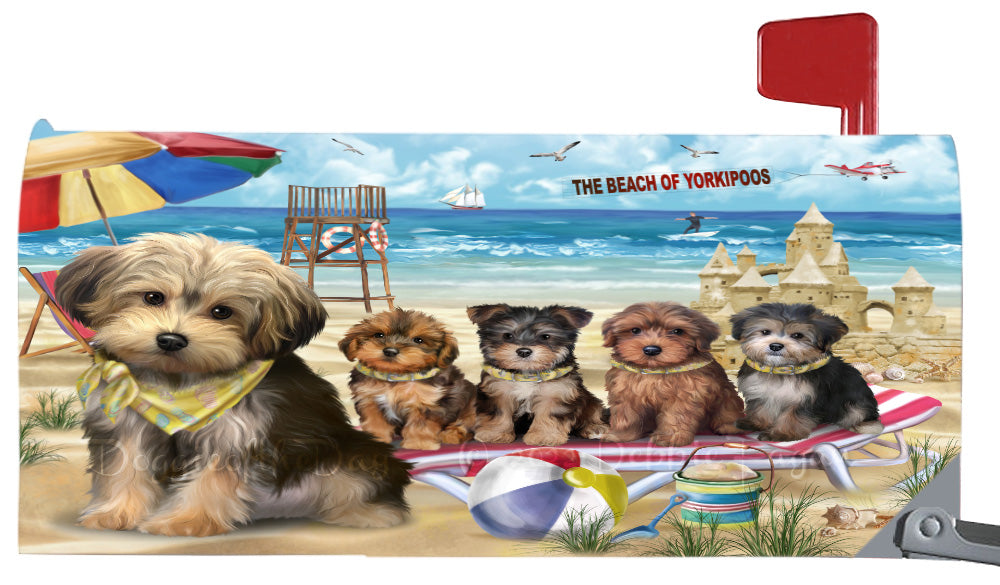 Pet Friendly Beach Yorkipoo Dogs Magnetic Mailbox Cover Both Sides Pet Theme Printed Decorative Letter Box Wrap Case Postbox Thick Magnetic Vinyl Material