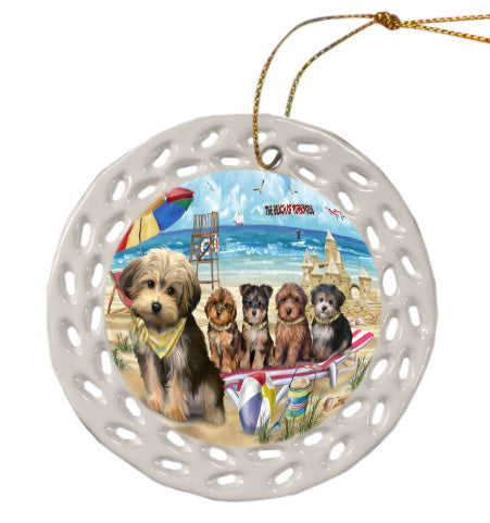 Pet Friendly Beach Yorkipoo Dogs  Doily Ornament DPOR58524