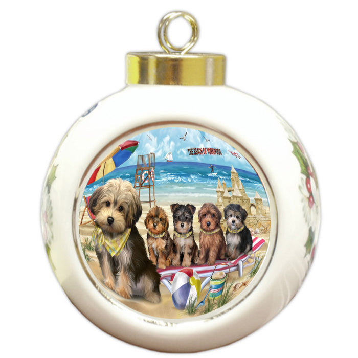 Pet Friendly Beach Yorkipoo Dogs Round Ball Christmas Ornament Pet Decorative Hanging Ornaments for Christmas X-mas Tree Decorations - 3" Round Ceramic Ornament