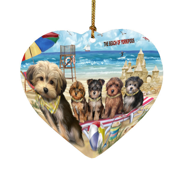Pet Friendly Beach Yorkipoo Beach Dogs Heart Christmas Ornament HPORA58873