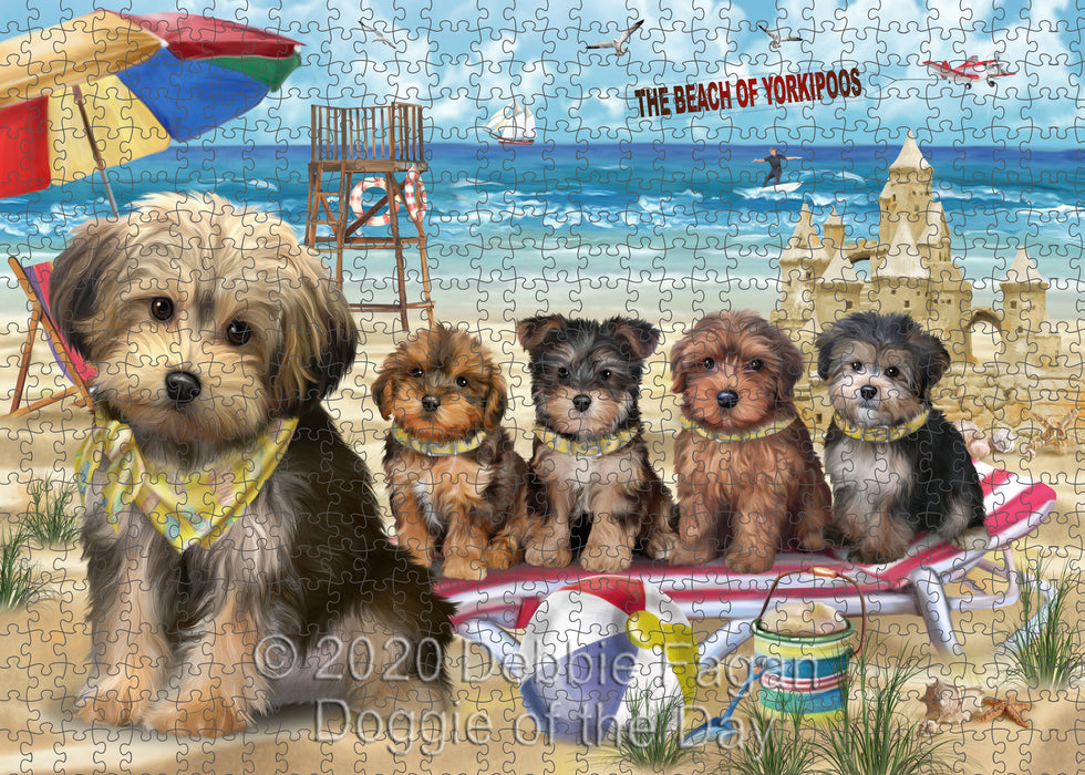 Pet Friendly Beach Yorkipoo Dogs Portrait Jigsaw Puzzle for Adults Animal Interlocking Puzzle Game Unique Gift for Dog Lover's with Metal Tin Box