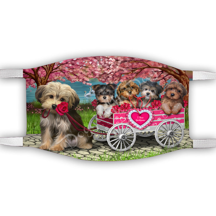I Love Yorkipoo Dogs in a Cart Face Mask FM48201